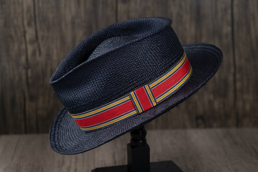 Navy Panama Straw Fedora