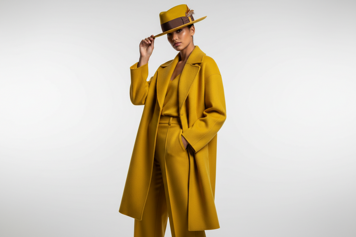 Mustard Teardrop Rabbit Fur Fedora