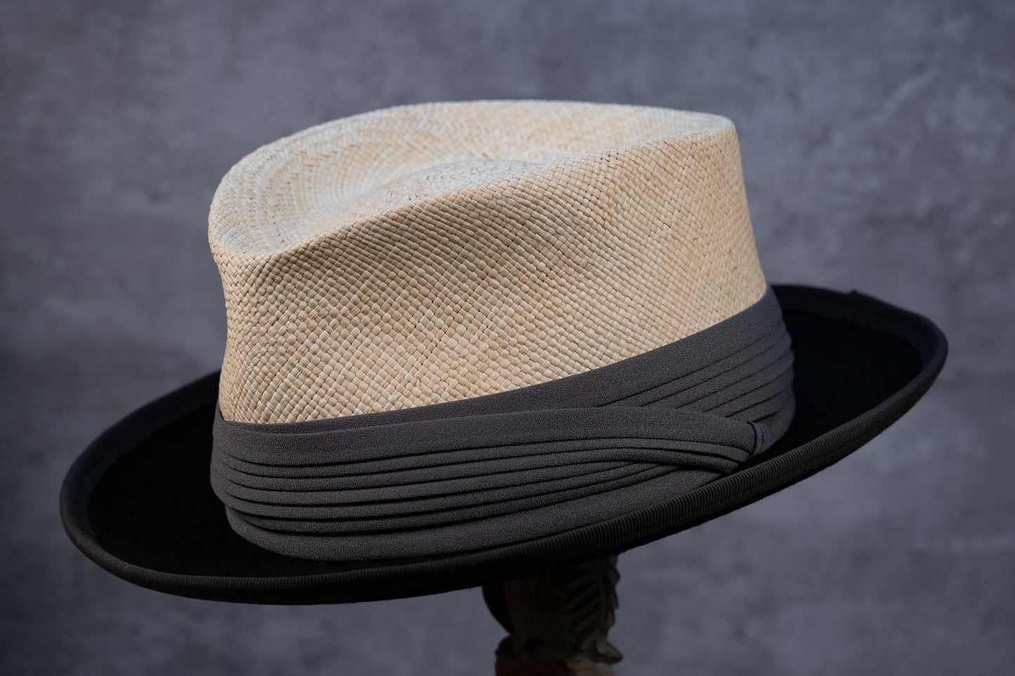 Natural Panama Straw with Black Wool Brim