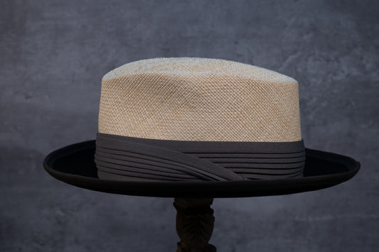 Natural Panama Straw with Black Wool Brim