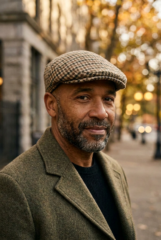 Khaki Brushed Wool Houndstooth Ivy Cap