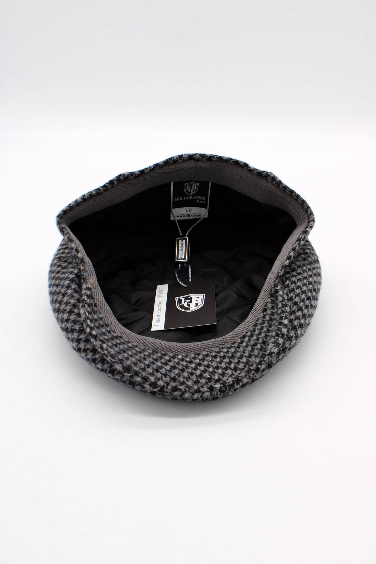 Grey Houndstooth Wool Newsboy Cap by Hologramme Paris
