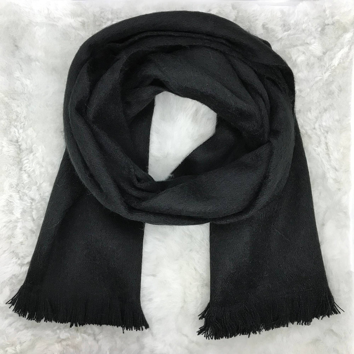 Midnight Black Woven Alpaca Scarf