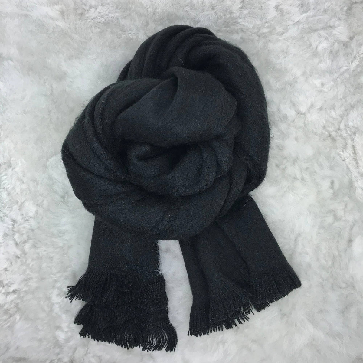Midnight Black Woven Alpaca Scarf