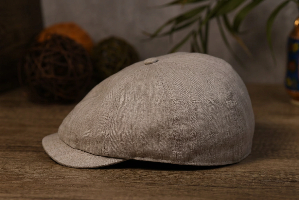 Ecru Baker Boy Cap Solaro Linen & Silk
