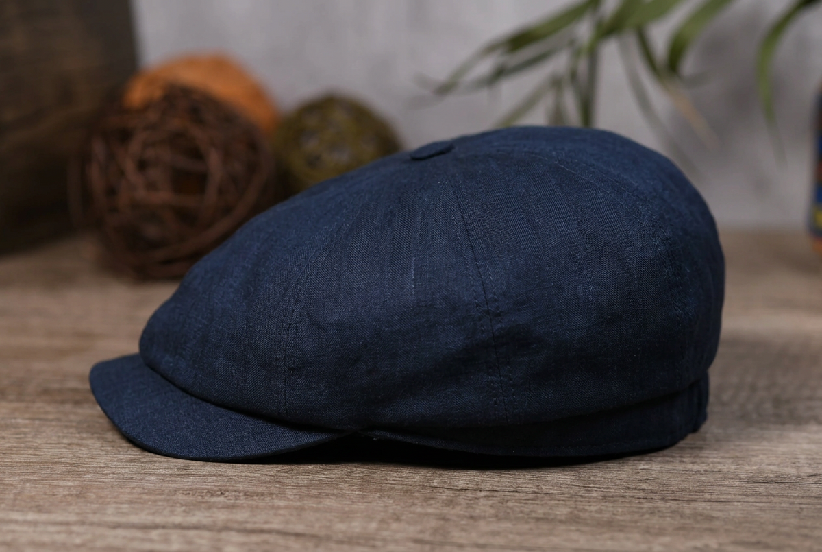 Navy Baker Boy Cap Solaro Linen & Silk