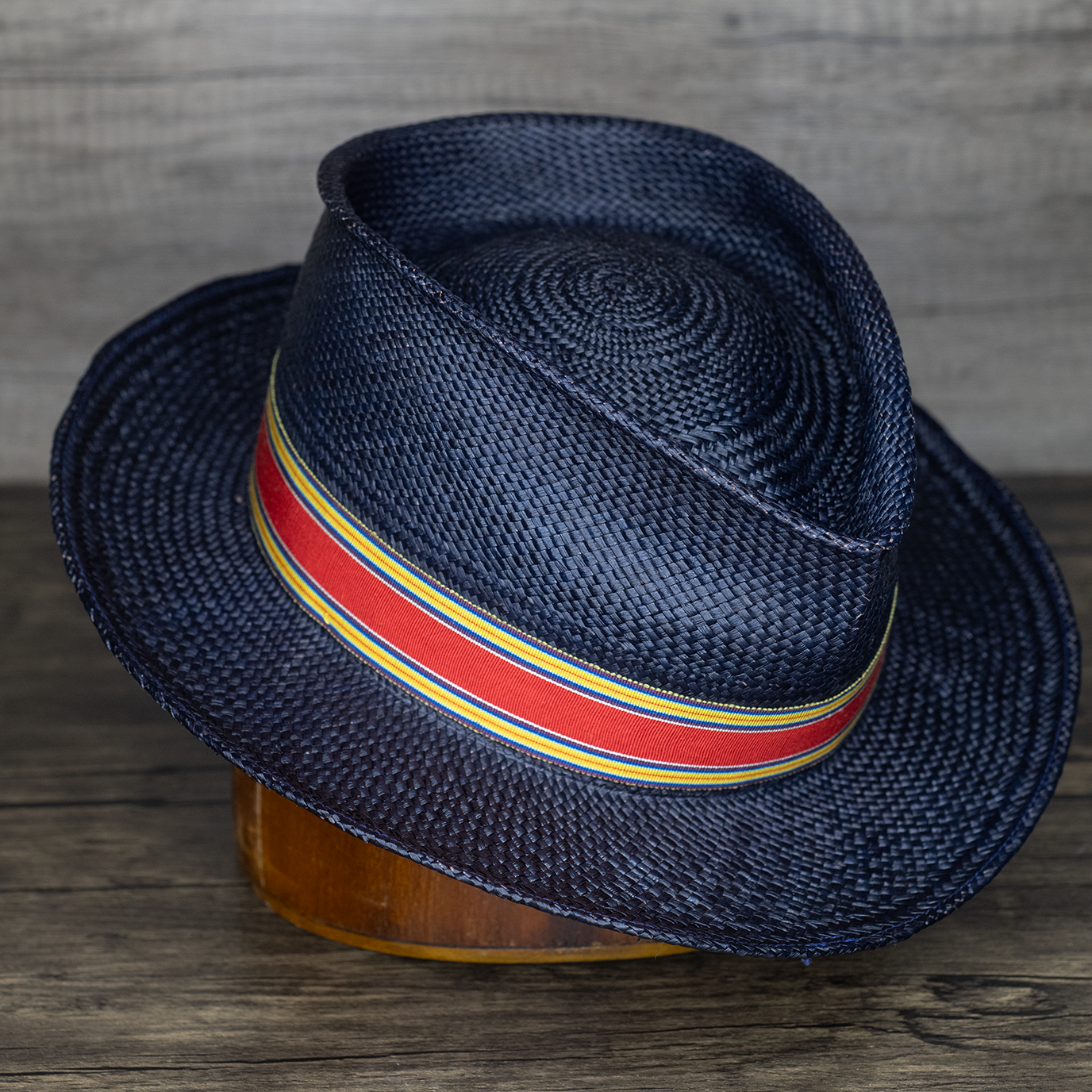 Navy Panama Straw Fedora