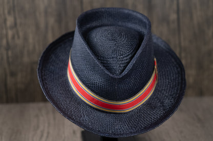 Navy Panama Straw Fedora