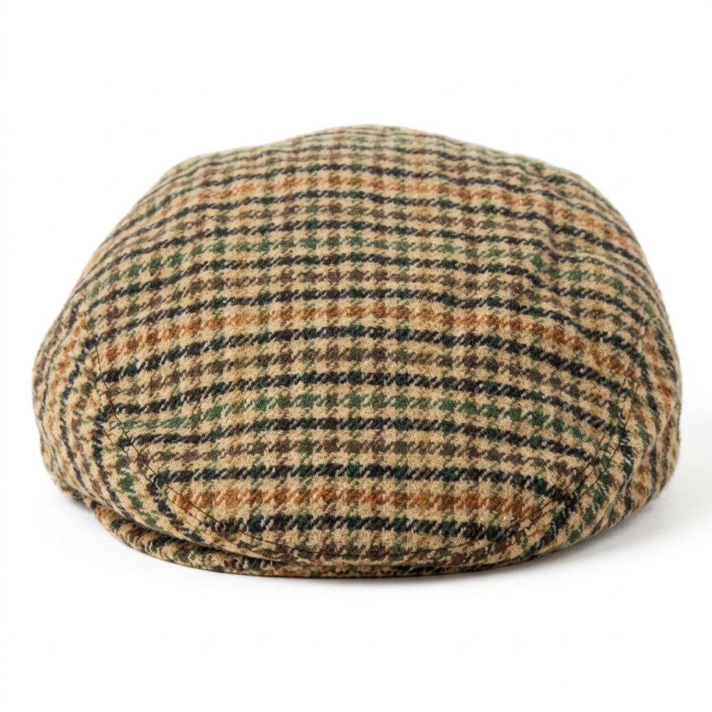 Khaki Brushed Wool Houndstooth Ivy Cap
