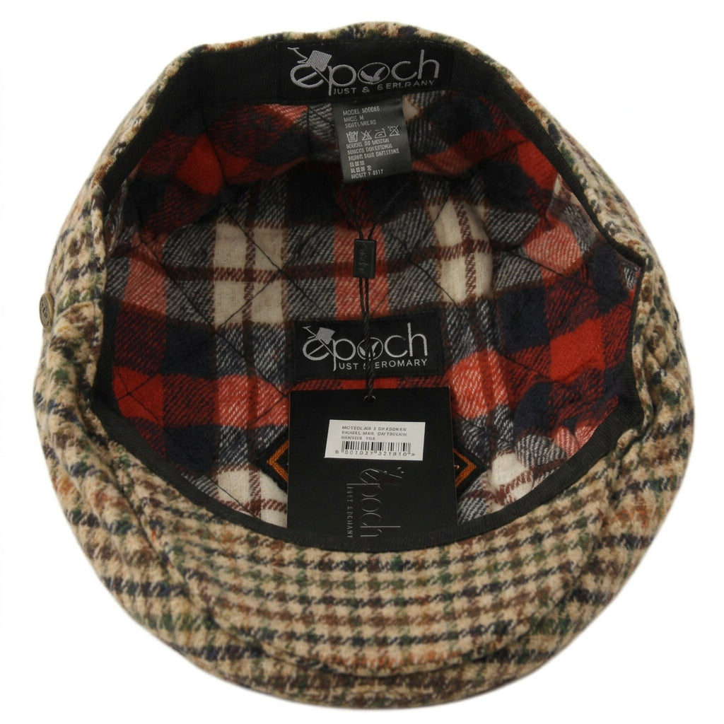 Khaki Brushed Wool Houndstooth Ivy Cap
