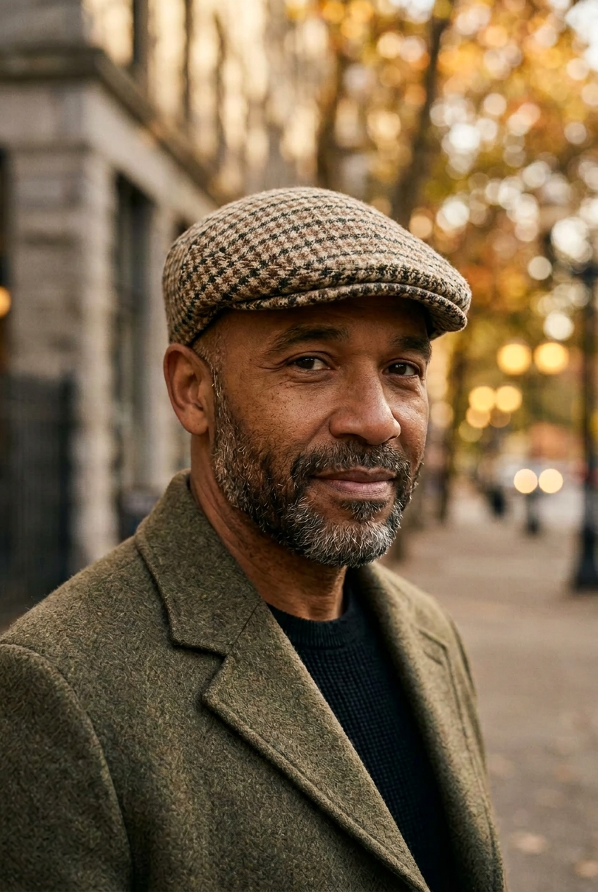 Khaki Brushed Wool Houndstooth Ivy Cap