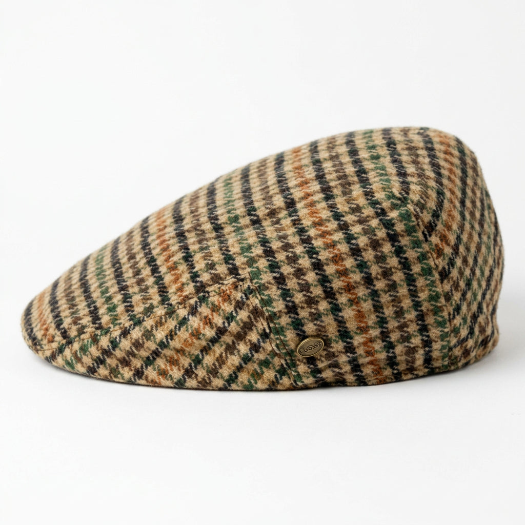 Khaki Brushed Wool Houndstooth Ivy Cap