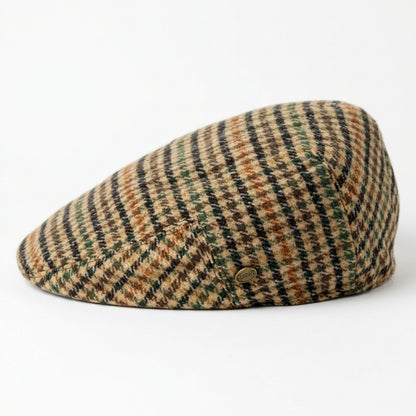 Khaki Brushed Wool Houndstooth Ivy Cap