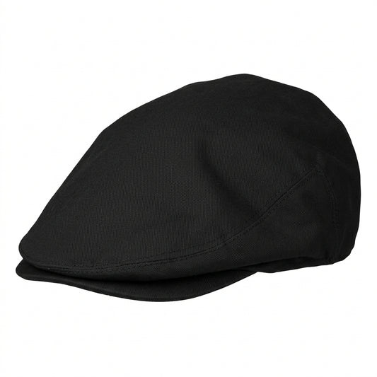 Black flat cap on a white background