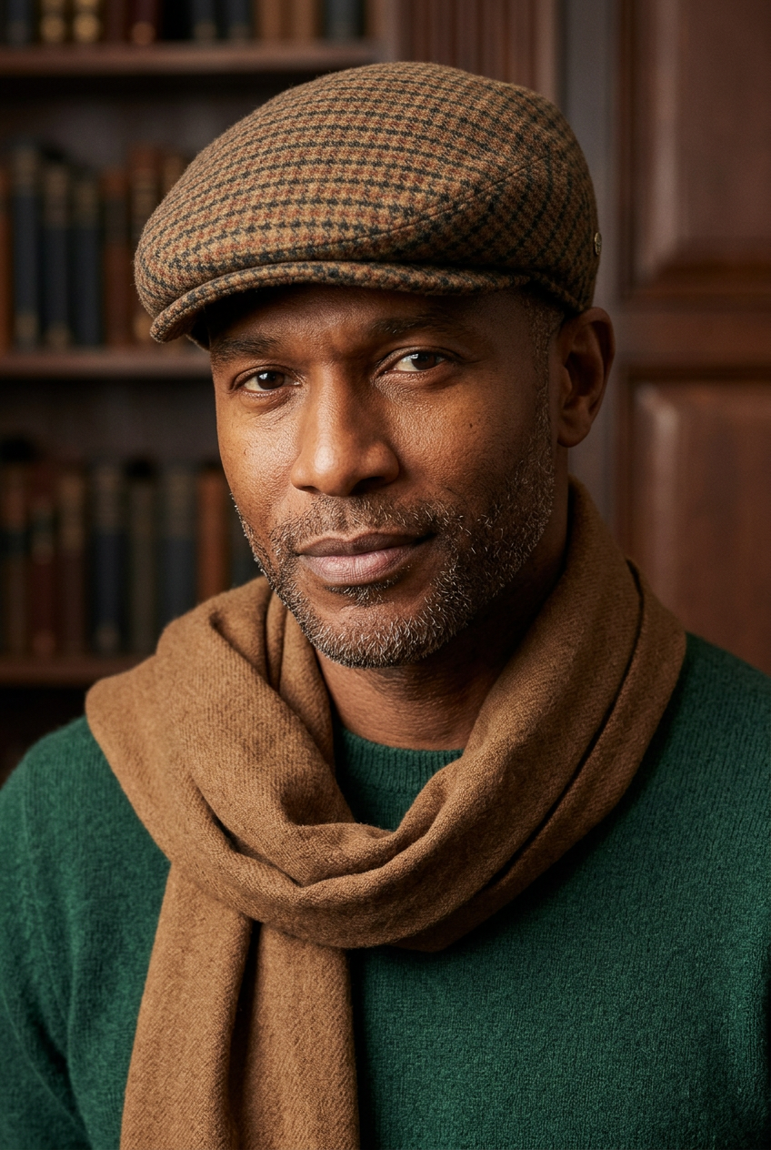 Brown Brushed Wool Houndstooth Ivy Cap