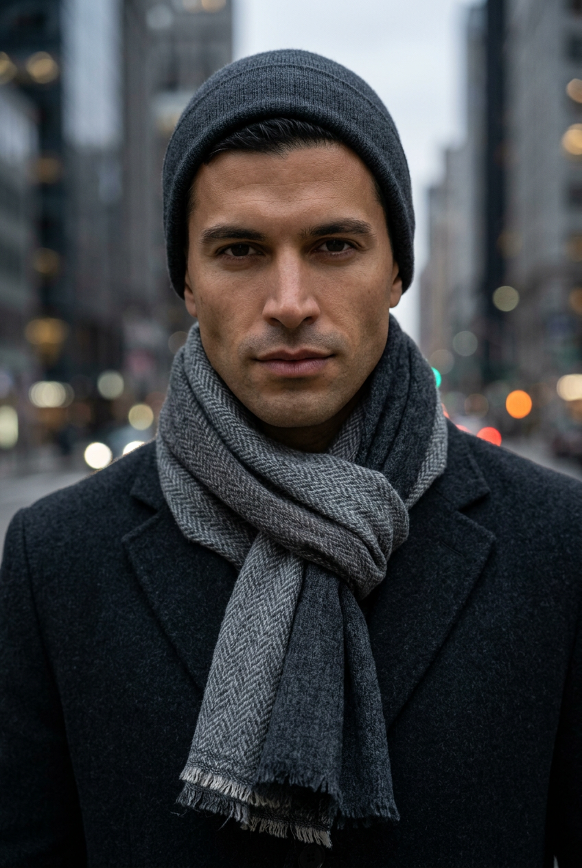 Nepali Handmade Cashmere Scarf - Smoked Herringbone