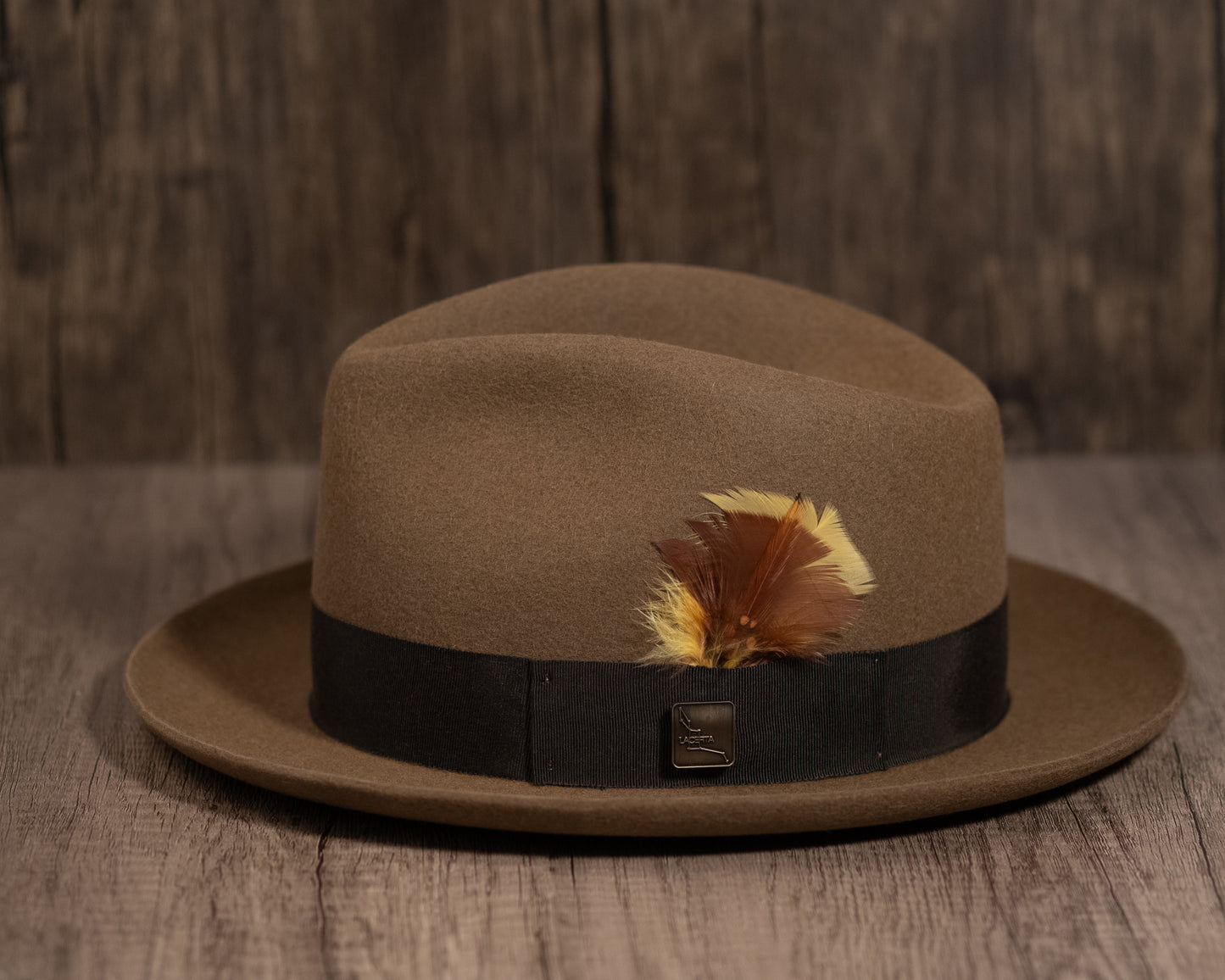 camel-colored fur felt hat