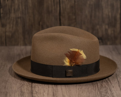 camel-colored fur felt hat