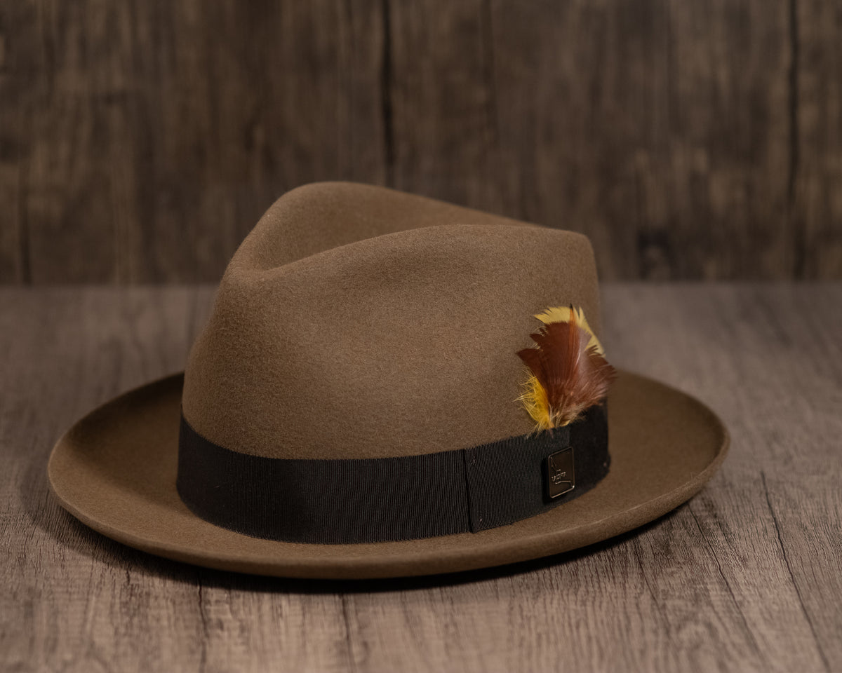 camel-colored fur felt hat