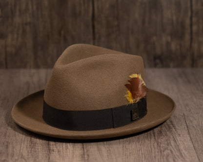 camel-colored fur felt hat