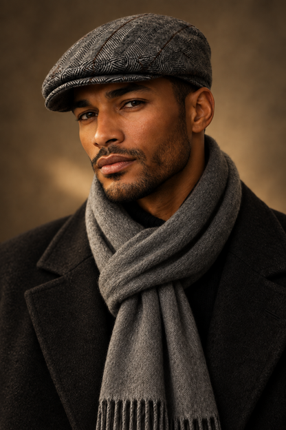 Grey Herringbone Wool Newsboy Cap by Hologramme Paris