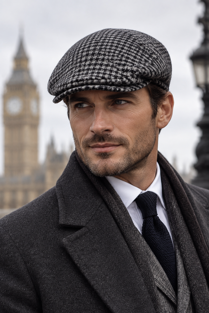 Grey Houndstooth Wool Newsboy Cap by Hologramme Paris