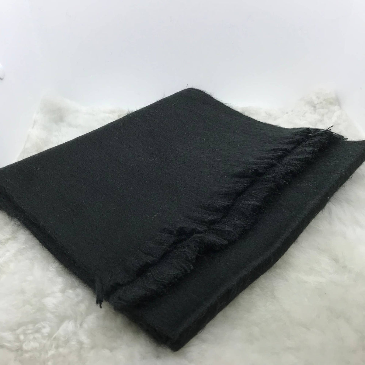 Midnight Black Woven Alpaca Scarf