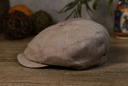 Beige Baker Boy Cap Solaro Linen & Silk