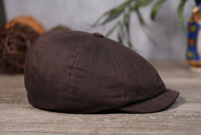 Brown Baker Boy Cap Solaro Linen & Silk
